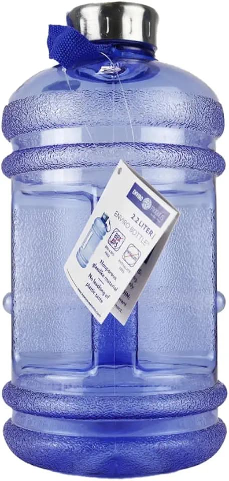 New Wave Enviro Iconic 2.2 Liter BPA Free Water Bottle with Stainless Steel Cap, Integrated Handle for Easy Carrying, Gym and Lifestyle Bottle, 2.2 Liter Capacity, Blue