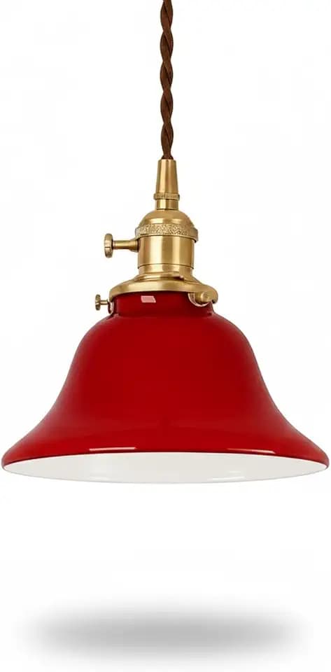 Vintage Pendelleuchte aus Glas mit Höhenverstellung E27 – Retro Hängelampe mit Messingfassung für Küche Esstisch Schlafzimmer Café Bar – Kegelform & Glockenform (Glocke - Rot)