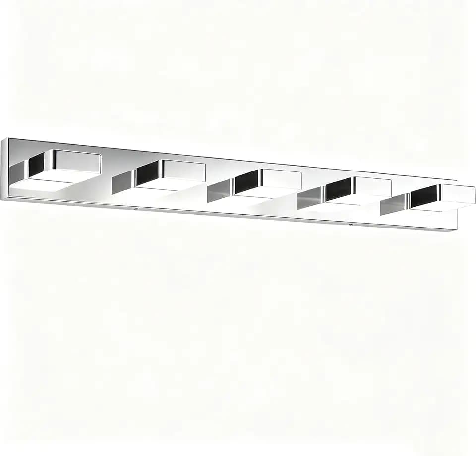 5-Light LED Modern Bathroom Vanity Light Fixtures (40-Inch, Cool White 6000K), Modern Acrylic Bathroom Wall Lighting Fixtures Over Mirror, Chrome