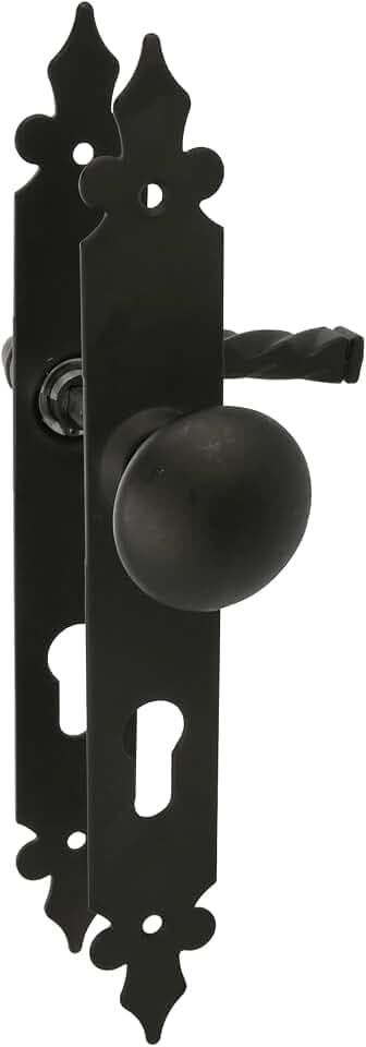 Amig - Set aus Türdrücker und Knauf | Glattes Design | 270 x 36 mm | Schlossdistanz 72 mm | Für mehr Privatsphäre | Stahlplatte und Griff aus schwarzem Zamak