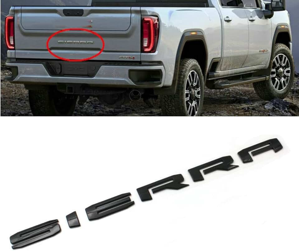 1pc 2019-2025 Big Sierra Emblem Rear Liftgate Letter Nameplate Badge 3D Compatible with Sierra 1500 2500HD 3500HD At4 84287337 (Gloss All Black)