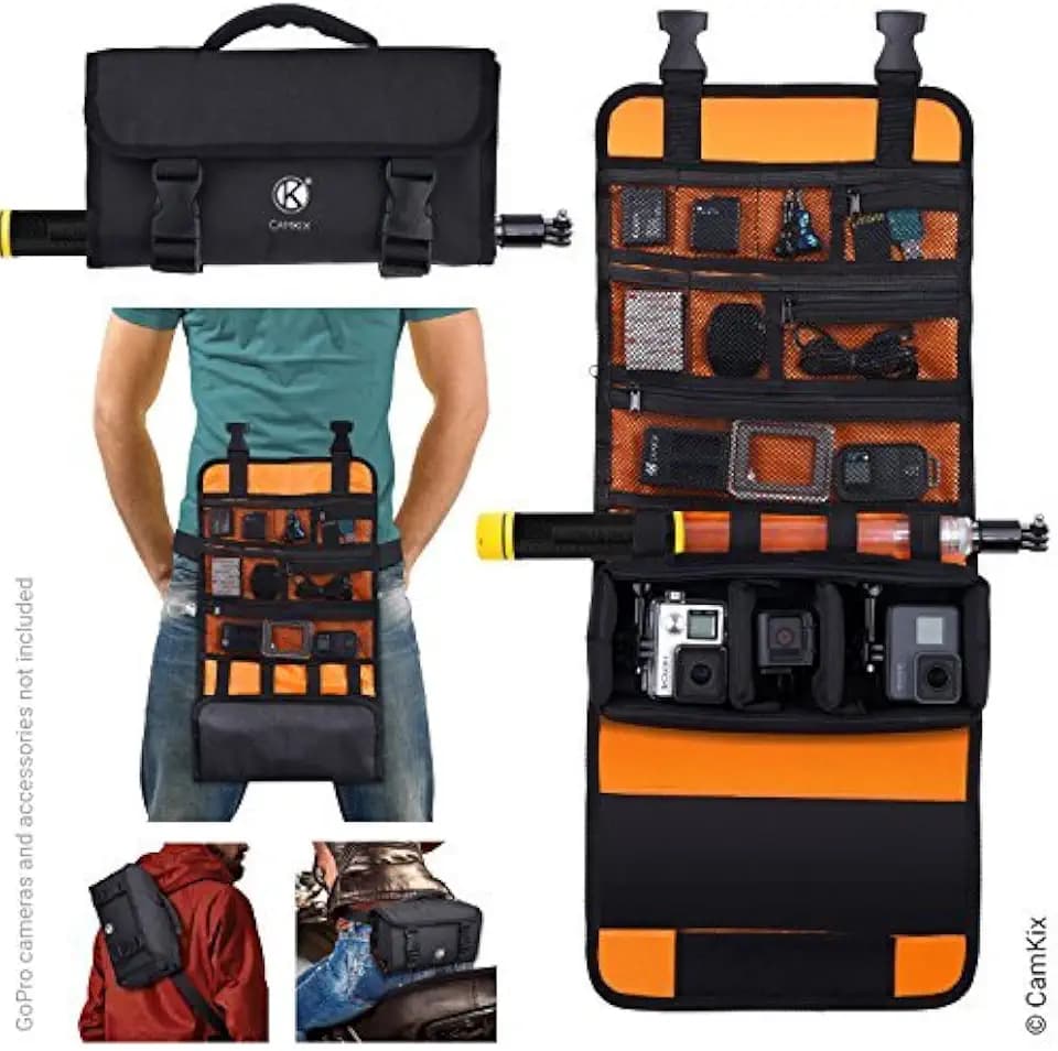 CamKix Roll-Out Bag with Waist/Shoulder Strap compatible with GoPro Hero and DJI osmo Action + Other Action/Compact Cameras - Multiple Carry Options (Hand, Shoulder, Waist, Back) - Smart Case