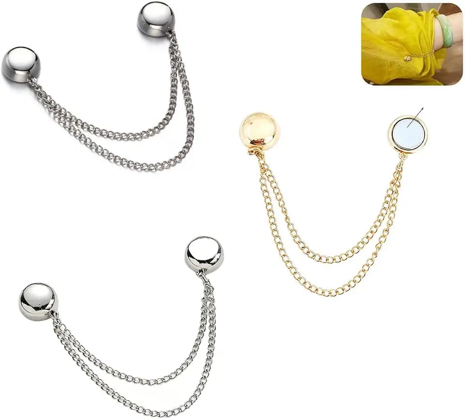 3 Pack Magnet Clothing Pins Hijab Magnets with Decorative Metal Chain Magnetic Clothing Clips Magnetic Brooch Stay in Place for Scarf Muslim Sleeves Shirts Headscarf Shawl Cardigan Cuff Hem