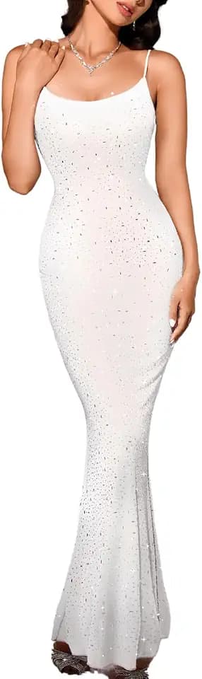 Kaei&Shi Rhinestone Mesh Dress,Glitter Sparkly Embellished Sheer Maxi Dresses,Sexy Birthday Outfit for Women Cocktail Party