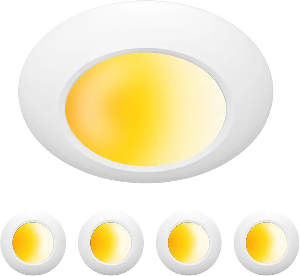 ZAGO 5CCT Switchable 6 Inch LED Disk Light: Surface Mount Low Profile Recessed Retrofit Ceiling Fixture for J Box, 4 Packs, Dimmable, 120V, 15W, 920LM, CRI>80, ETL, Wet Location