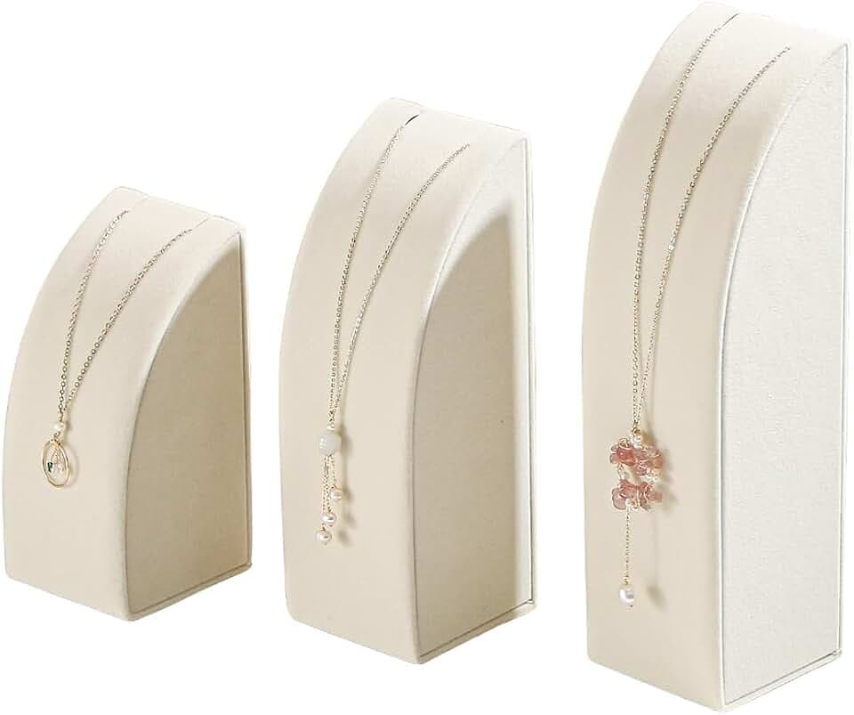 Halskettenhalter aus Samt, 3 Stück/Set, Schmuckständer für den Verkauf von Pandent-Ketten, Halskettenständer für Shows, beige Samt