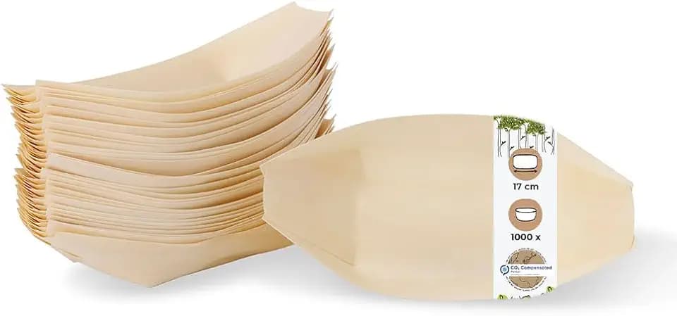 BIOZOYG 1000 Stück Buffet Zubehör Snackschalen Holz 8 cm - Alternative für Bambus Teller Einweg naturbelassen - Einweggeschirr modern - Catering-Zubehör Holzschalen