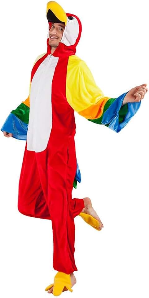 Boland - Kostüm für Erwachsene Papagei, Kapuzen-Overall aus Plüsch, Reisverschluss vorne, Zoo-Tier, Vogel, Karneval, Fasching, Mottoparty