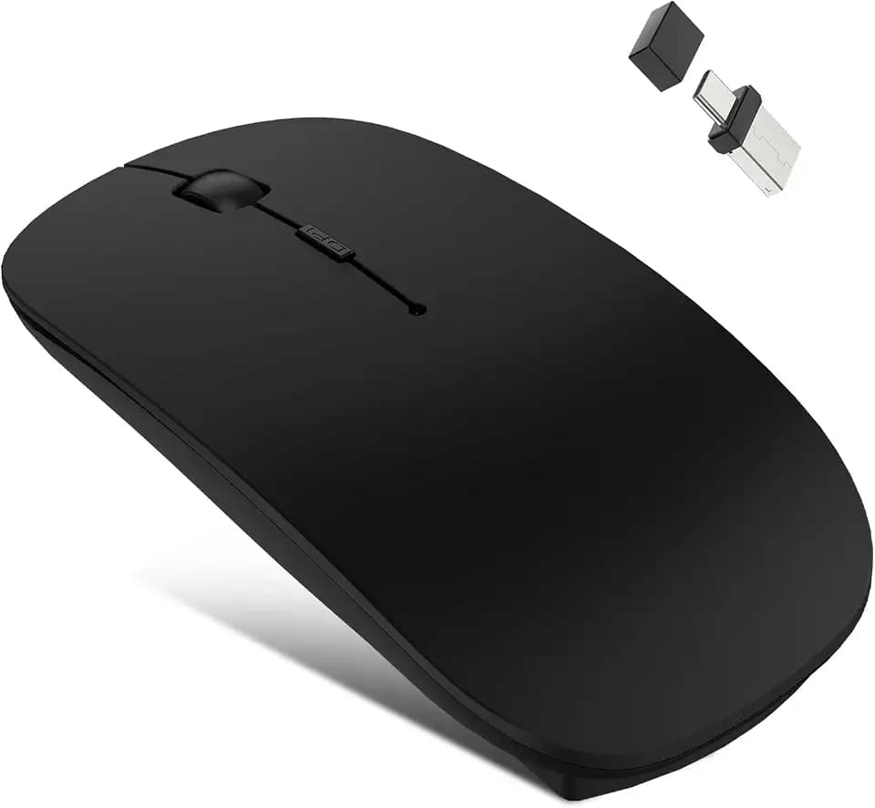 Bluetooth Wireless Mouse for MacBook Air Mac Pro iPad Laptop Computer Pad Optical Rechargeable Slim Silent Dual Mode (2.4G USB-C/USB-A&Bluetooth 5.2/3.0) Mouse Jiggler for Computer Awakening (Black)