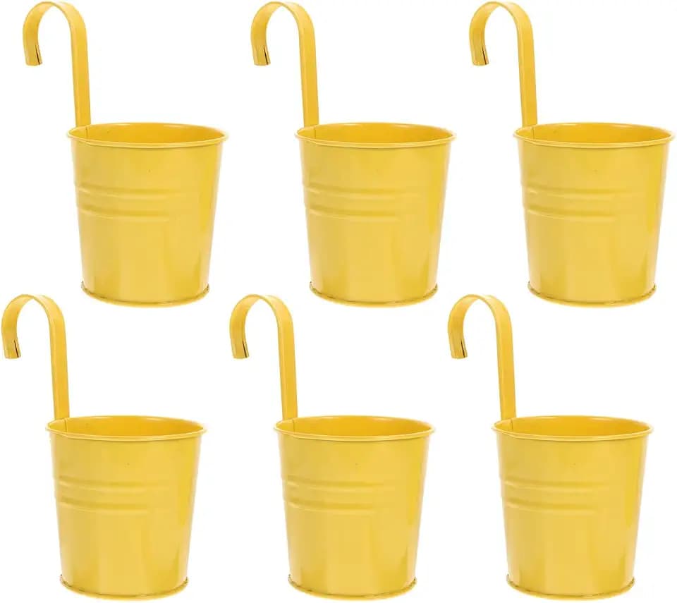 Cabilock Hängende Blumentöpfe Gelb Metall Blumentopf Aufhängen Abnehmbar Haken Rustikale Eisen Kunst Balkontopf 6 Stück Sukkulenten Pflanzen Behälter Balkon Garten Dekoration