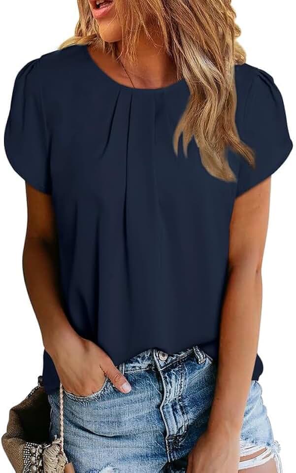 Dokotoo Damen Bluse Elegant Chiffon Blusenshirt Sommer Kurzarm Oberteile