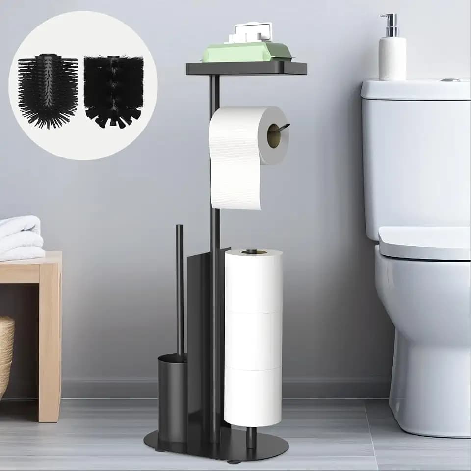 Edelstahl Klopapierhalter Stehend mit Klobürste - mit WC Bürste