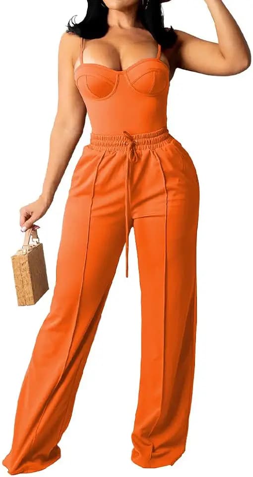 PINSV Women High Waist Drawstring Wide Leg Sweatpants Elastic Baggy Straight Lounge Pants