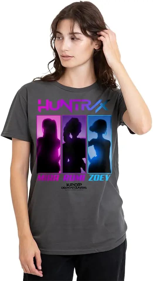 KPop Demon Hunters Damen Kpop Demon Hunters Huntrix Spotlights Ladies T Shirt, Charcoal T-Shirt (1er Pack)