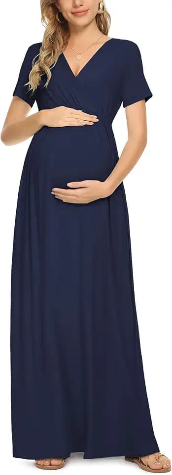 Xpenyo Maternity Maxi Dress Women Casual Wrap Long Baby Shower Pregnancy Dresses