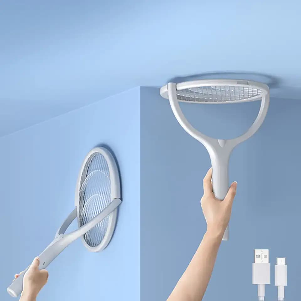 Electric Fly Swatter Racket Rotating Head Type-C Rechargeable Electric Bug Zapper Racket Mosquito Zapper Fruit Fly Zapper Racket Gnat Wasp Killer Indoor 1 Pack