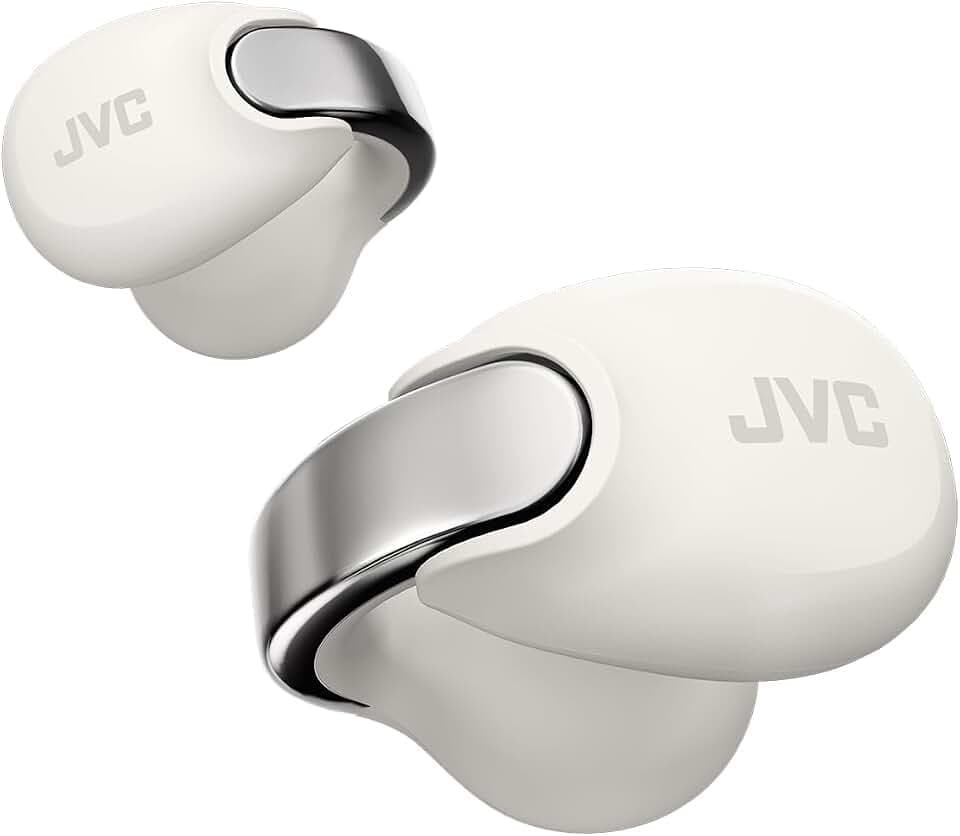 JVC NEARPHONES HA-NP1T-W True Wireless Earphones in Jewellery Design, Comfortable Fit, Quick Charge Function, Multipoint Connection, Bluetooth 5.3, 24 Hours Battery Life, App - (Cream White)