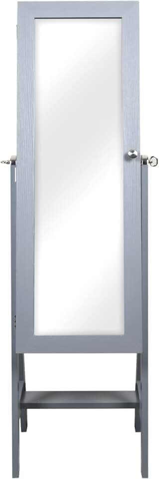 PRINZ Spiegel-Schmuckschrank, Schmuck-Organizer, Rüstung für Schlafzimmer, Wand oder Türmontage, Bodenstehend mit Ganzkörperspiegel, Halsketten-Organizer, 3 Innenregale, Haken, Grau