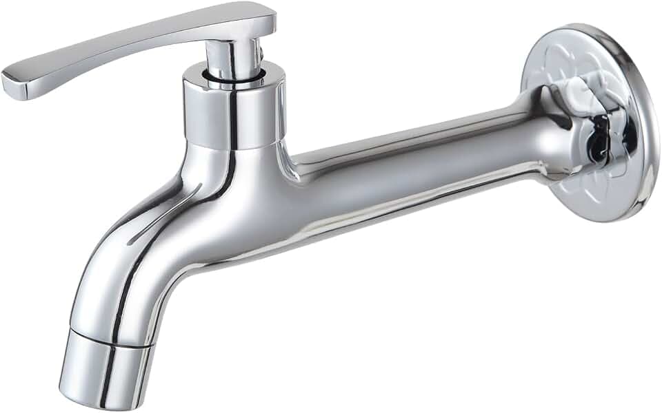 Chrom Wasserhahn aus Messing Waschmittel Badezimmer Wandmontage Waschtischarmatur Außen Garten Schlauch Einfacher Kaltwasserhahn