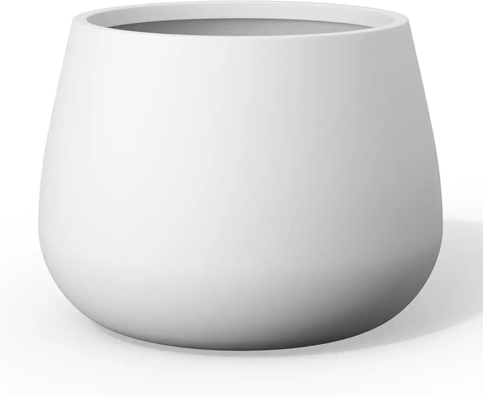 Kante Modern Home Minimalist 12.6" Dia Snow White Concrete Curved Planter