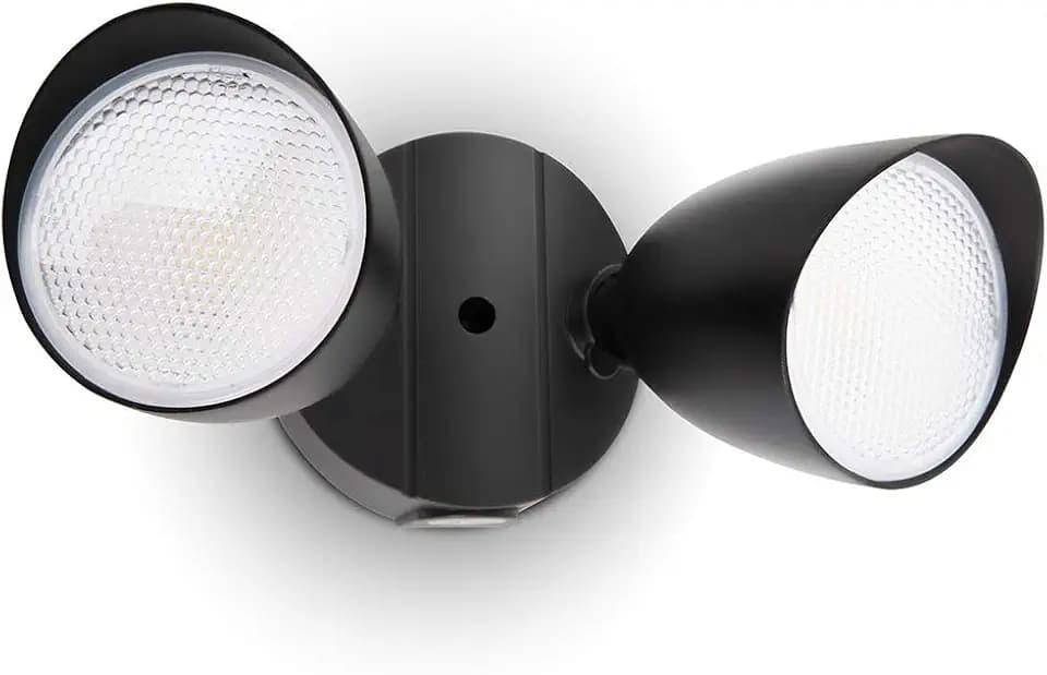 LUTEC 6222B-D2D 3500 Lumen 32 Watt Dusk to Dawn Dual-Head Flood Light Outdoor Waterproof Exterior Security Floodlight Light, Full Metal Design for Patio, Garden, Yard-Black