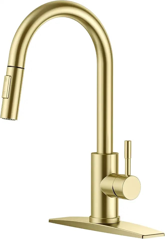 FORIOUS Gold Kitchen Faucet with Pull Down Sprayer, Modern 2-Mode High Arc