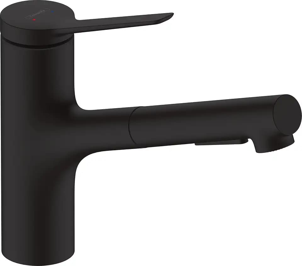 hansgrohe Zesis M33 - Küchenarmatur mit Brause ausziehbar, 2 Strahlarten, Wasserhahn Küche mit Auslaufhöhe 150 mm, Mischbatterie Küche 150° schwenkbar, Mattschwarz, 74800670