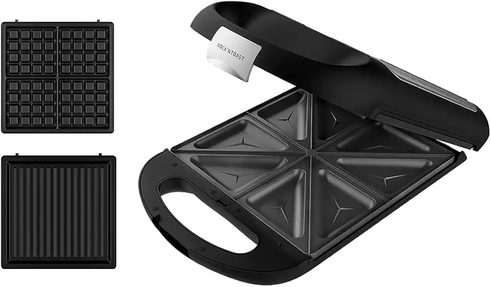 Cecotec Sandwichmaker Rock´nToast Family 3in1. Für 4 Sandwiches in Edelstahlausführung, 1500 W Leistung, mit 3 antihaftbeschichteten und austauschbaren Platten.