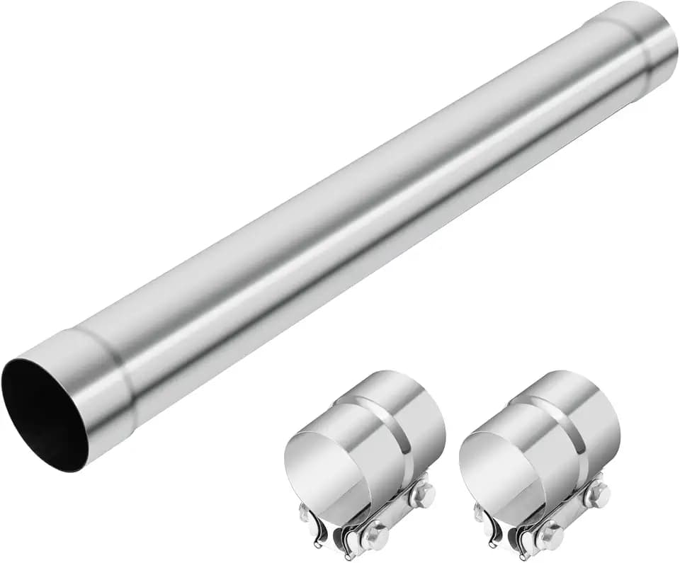 LCGP 2.5 Inch Straight Exhaust Pipe, 2.5" Stainless Steel Straight Muffler Replacement Pipe, 35" Length Mandrel Exhaust Tube with Two Lap Joint Band Clamps(New Version)