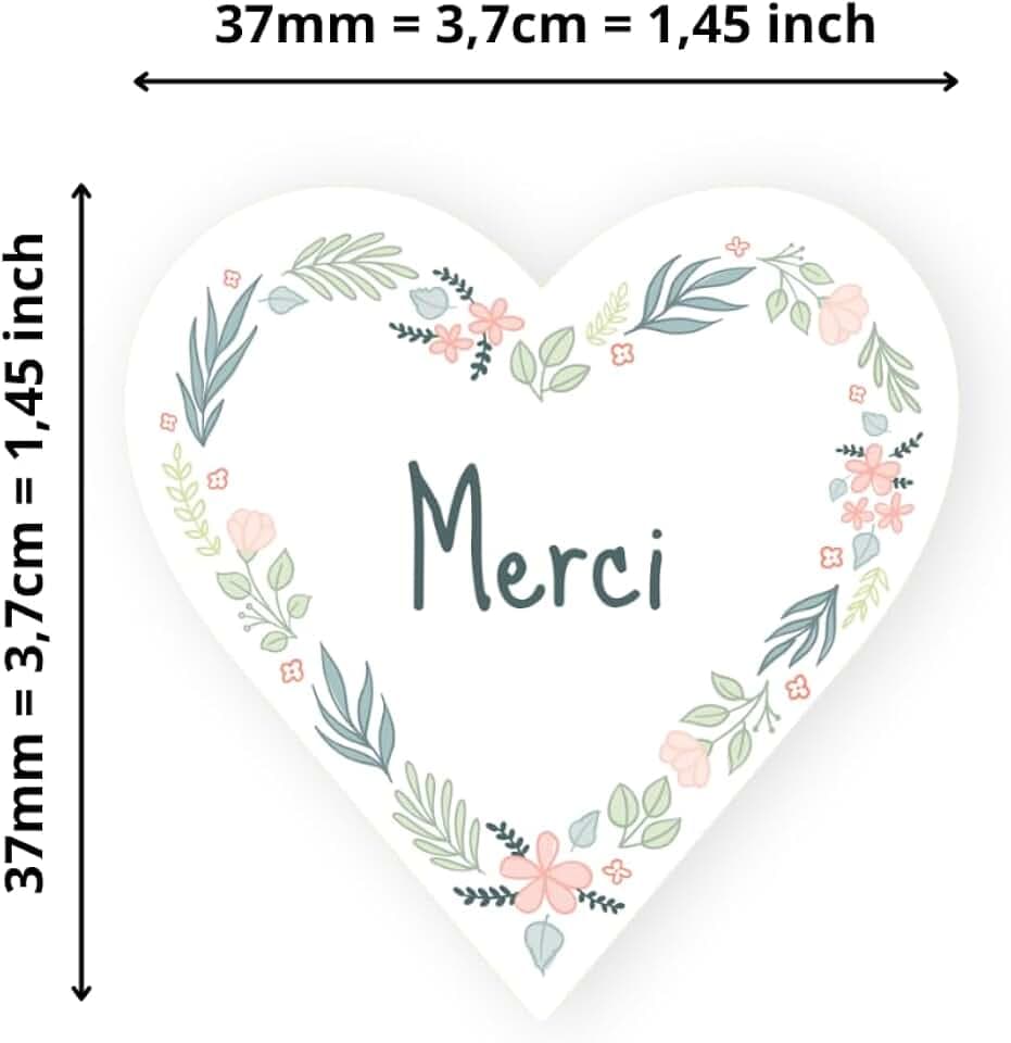 140 Etiketten "Thank You", Herzform, selbstklebend, 37 x 37 mm, recyceltes Papier, Blumenkranz, 4 A4-Bögen mit Aufklebern, Herzen, Dankeschön, für Hochzeit, Artikel