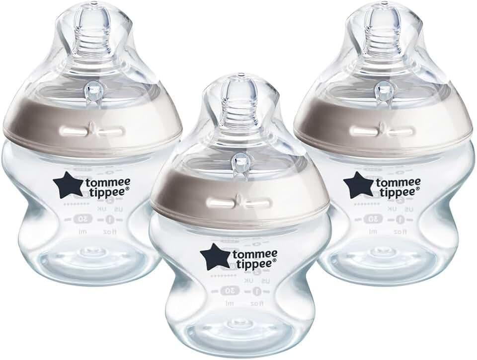 Tommee Tippee Natural Start Anti-Kolik-Babyflaschen 150ml, 3er-Pack, mit Besonders langsamer Durchfluss brustähnlicher Sauger, Anti-Kolikventil, selbst sterilisierend, Zubehör