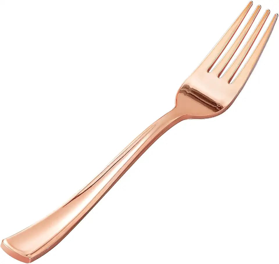 Goodluck 50 Pack Rose Gold Plastic Forks, Heavy Duty Forks Disposable