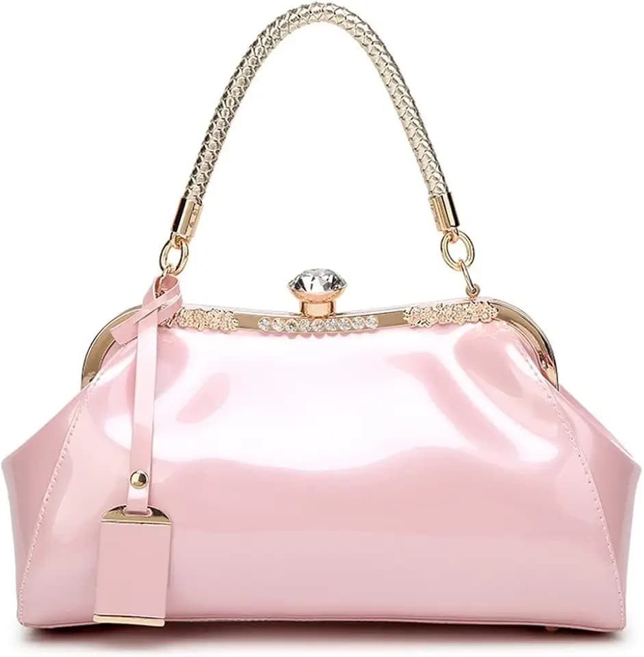 ROUROU Glossy Patent Leather Handbag for Women Top Handle Tote Bag Evening Shoulder Bag Wedding Satchel Retro Purse
