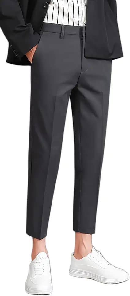 ESSYSHE Men’s Cropped Slim Fit Dress Pants Tapered Ankle Dress Pants Suit Pants