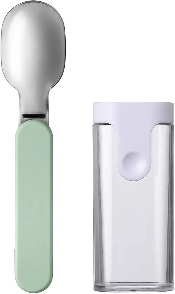 Mepal - Klapplöffel Ellipse - Wiederverwendbarer Löffel zum Mitnehmen - Klapplöffel für Joghurtbecher - Reisebesteck - Inklusive Aufbewahrungsetui - Edelstahl - Nordic sage