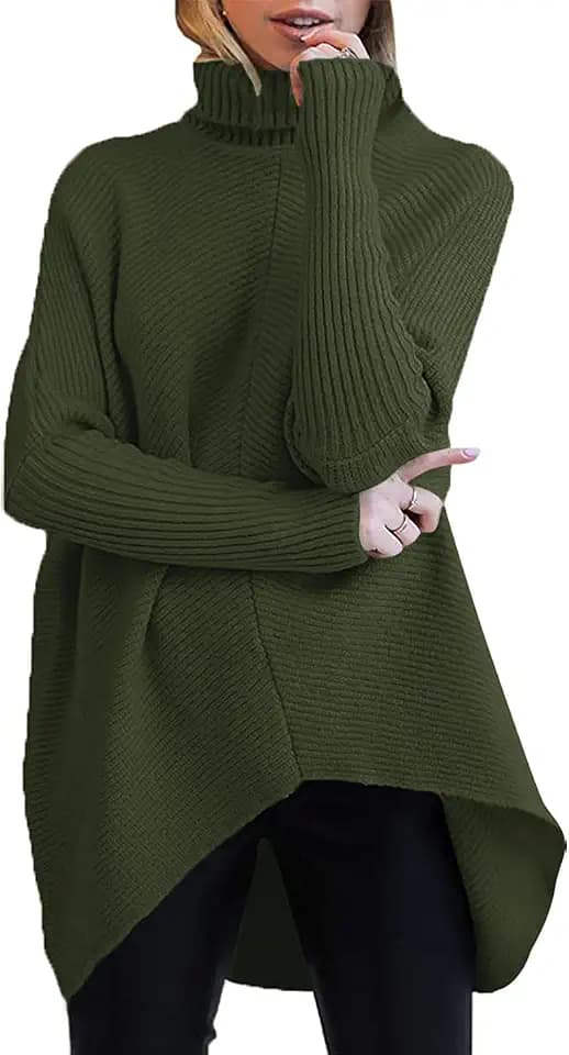 ANRABESS Women Oversized Turtleneck Sweater Batwing Tunic Tops Fall Outfits