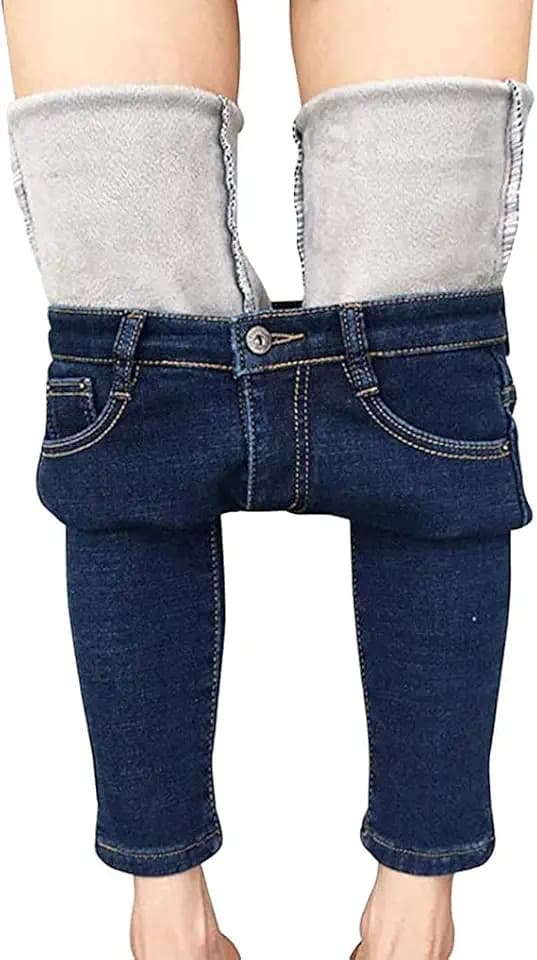 Damen-Jeggings mit Fleece-Futter, dehnbar, hohe Taille, Skinny-Jeans, Yoga, Denim-Hose