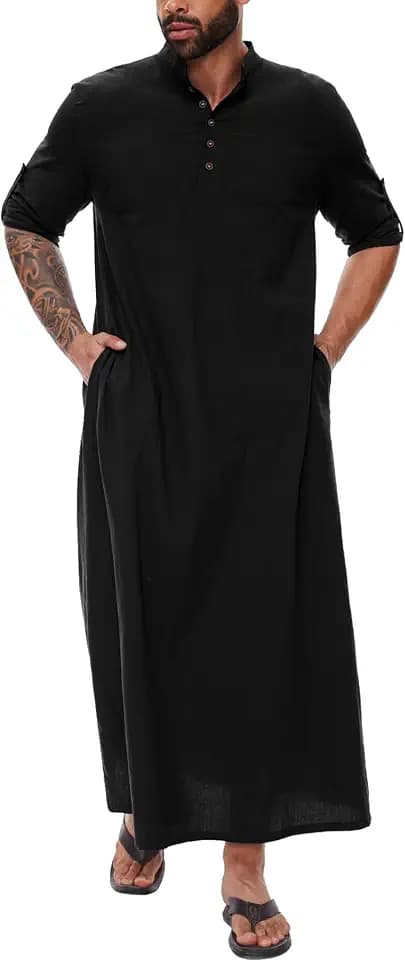 YAOHUOLE Kaftan for Men - Button Down Islamic Thobe Arabic Robes