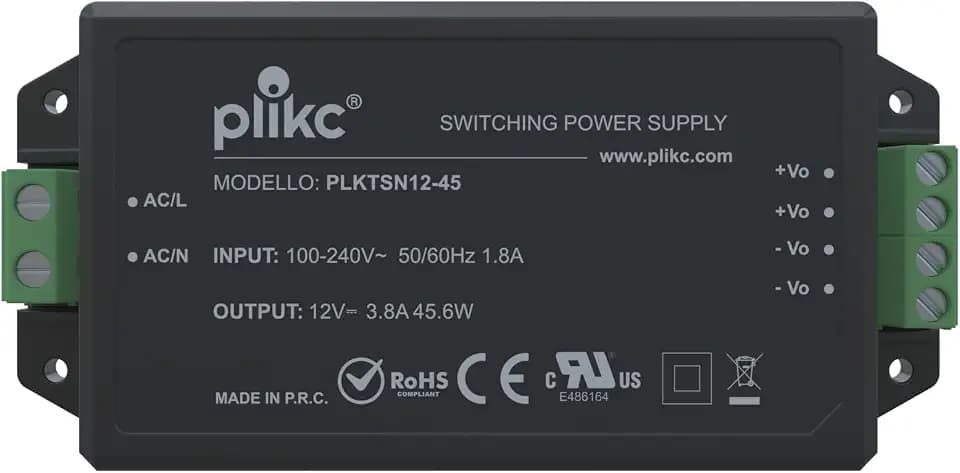 Plikc - Kompaktes Schaltnetzteil für LED-Streifen, Türsprechanlagen und andere Komponenten mit Gleichstrom. 100-240 V AC (12 V DC - 3,8 A - 45,6 W)