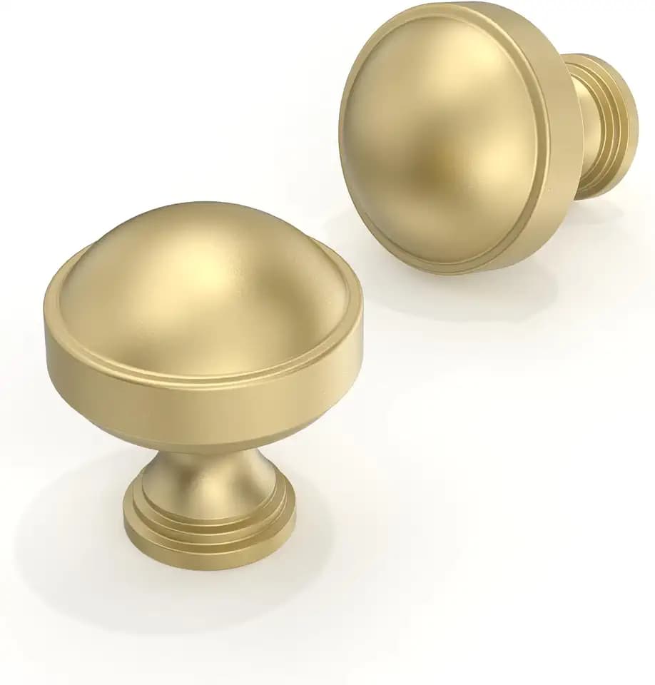 10 Pack Brushed Gold Cabinet Knobs 1-1/5 Inch(30mm) Single Hole Cabinet Pulls Round Kitchen Cabinet Knobs