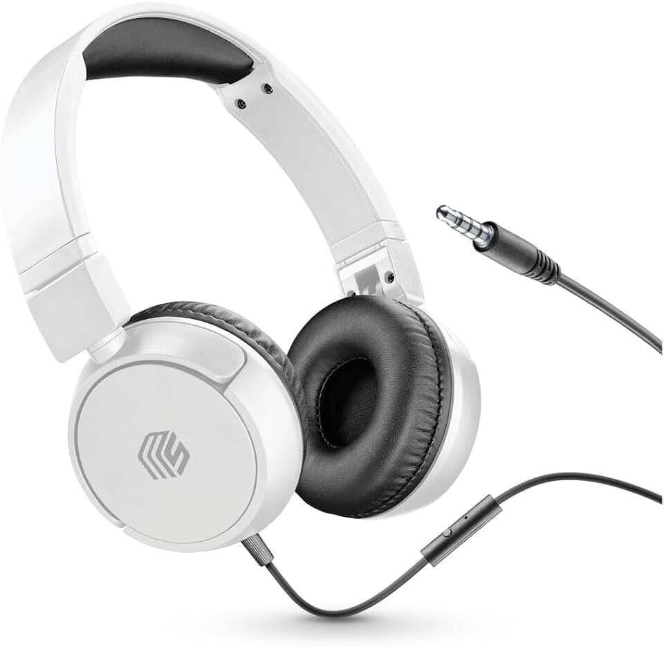 Music Sound | Bügelkopfhörer mit Kabel Over Ear Basic | On-Ear-Kopfhörer Faltbarer Kopfbügel mit 1,2 m Anti-Tangle-Kabel und integriertem Mikrofon - 3,5-mm-Klinkenanschluss – Farbe Weiß