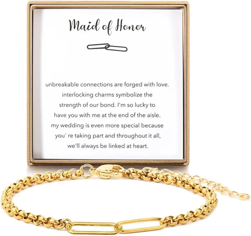 Stainless Steel Link Bracelets for Maid of Honor Bridesmaid, 18K Gold Plated Bracelet Friendship Couples Gifts for Bestie Best Friend