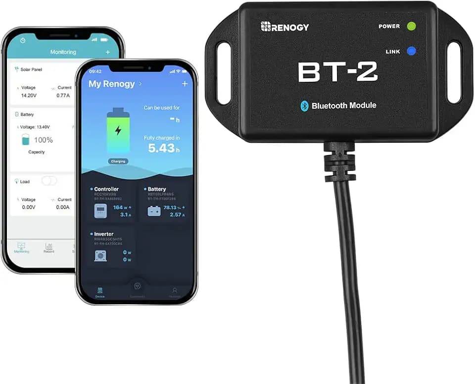 Renogy BT-2 Bluetooth Module RJ45 Communication Port Wirelessly Monitor and Adjust Compatible Renogy Solar Charge Controllers, Smart Lithium Batteries, Inverters, and DC-DC MPPT Battery Chargers,Black
