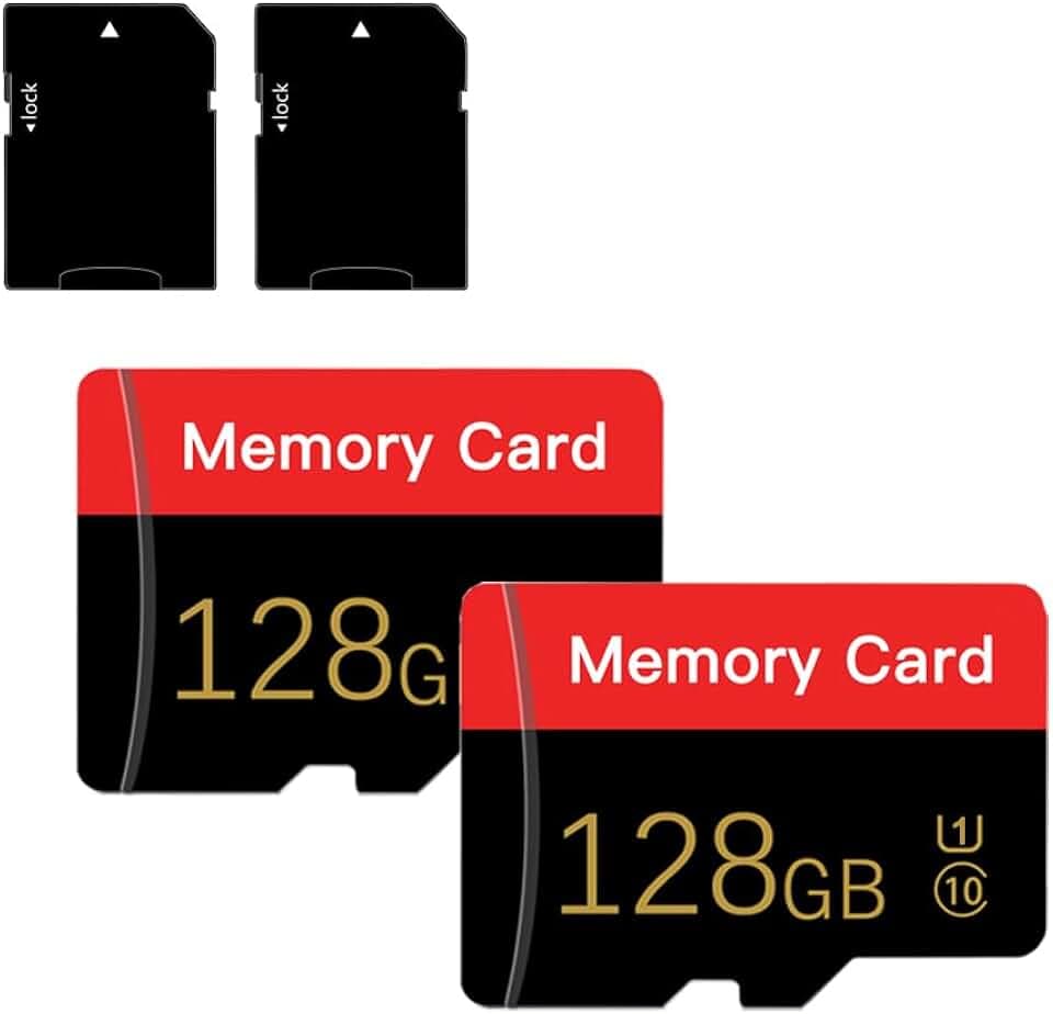 2 Stück Micro Speicherkarte 128 GB mit Adapter, C10/U1/UHS-I/A1, TransFlash Karte, TF Karte für Tablet/Smartphone/drucker/Personal Computer/Spielekonsole/Kamera (Rot 128GB*2)