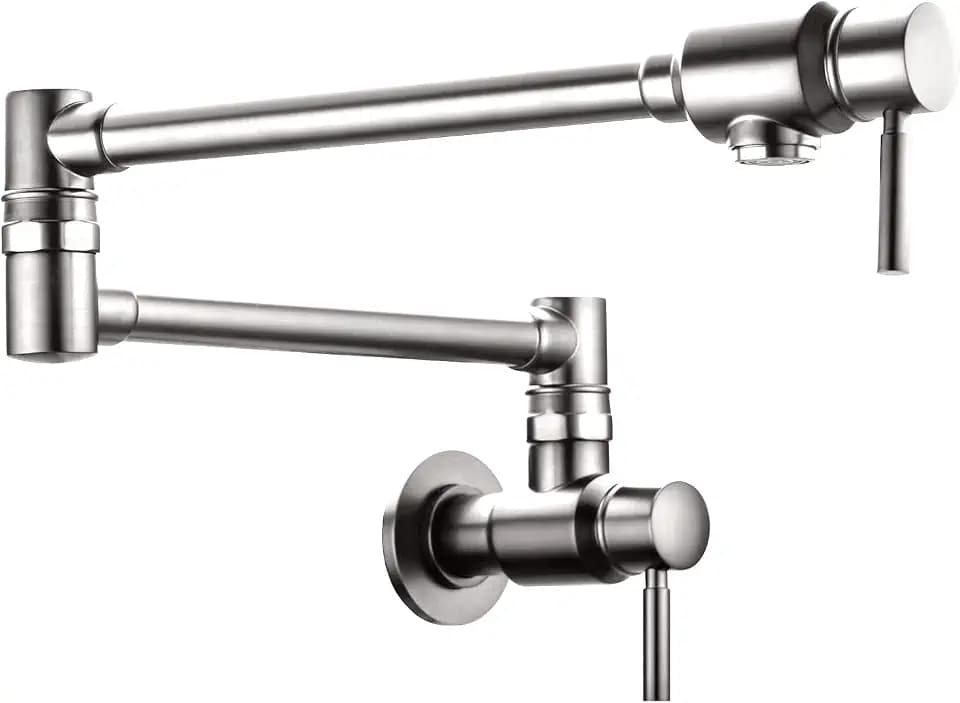 BAGNOLUX Pot Filler Faucet Stainless Steel, Wall Mount Pot Filler Kitchen Faucet Cold Water Only Double Lever Handle with Dual Joint Swing Arm Brass Stove Faucet, 23.4'', Stainless Steel