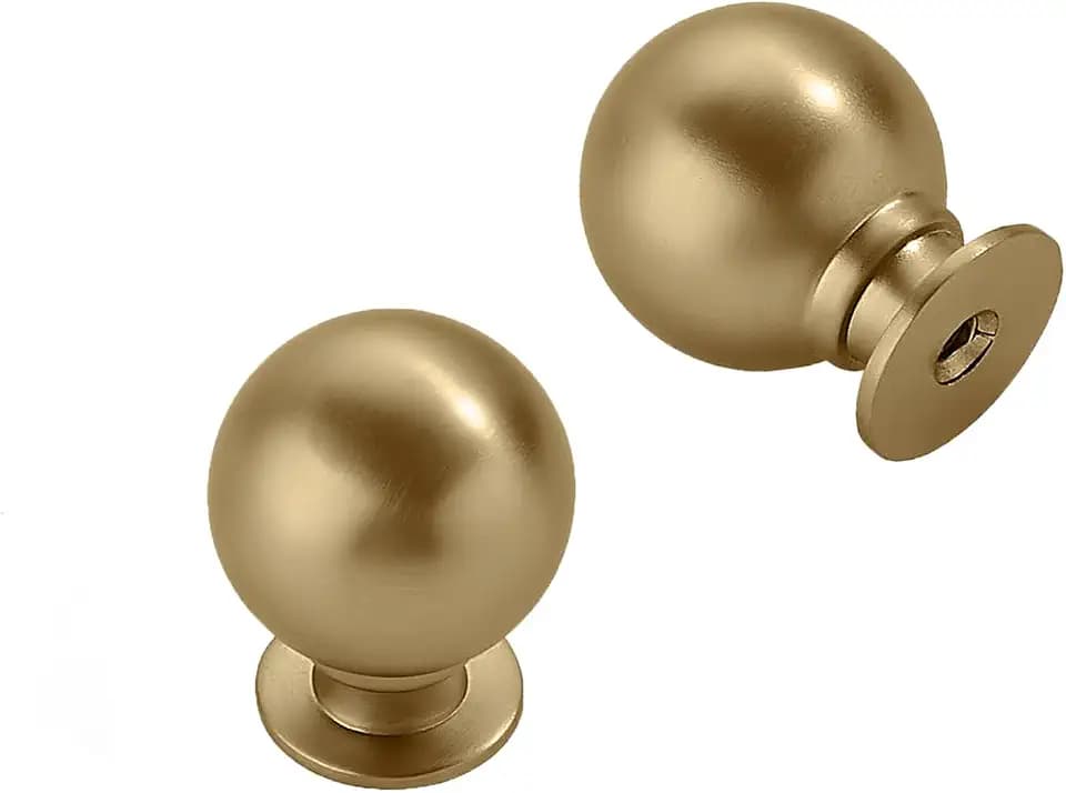 10 Pack 1.1 Inch Vintage Ball Brushed Brass Cabinet Knobs Kitchen Cabinet Hardware Brushed Gold Drawer Knobs Pulls for Drawers.