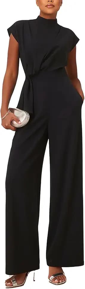SheKiss Casual Elegant Jumpsuits For Women Dressy 2026 One Piece Short Sleeve Rompers Wide Leg Formal Business Outfits