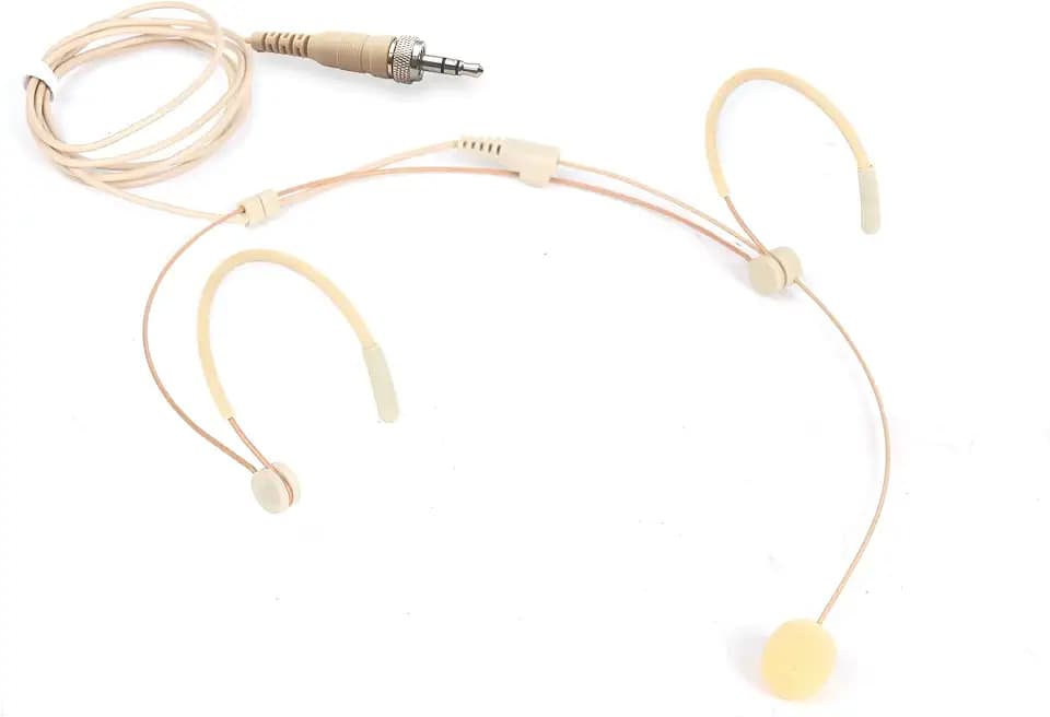 Kabelgebundenes Headset-Mikrofon, Doppeltes Over-Ear Kondensator-Kopfbügelmikrofon kompatibel mit Sennheiser Wireless-Mikrofonsystemen, Ideal für Vorträge, Schauspieler und Theater - Beige