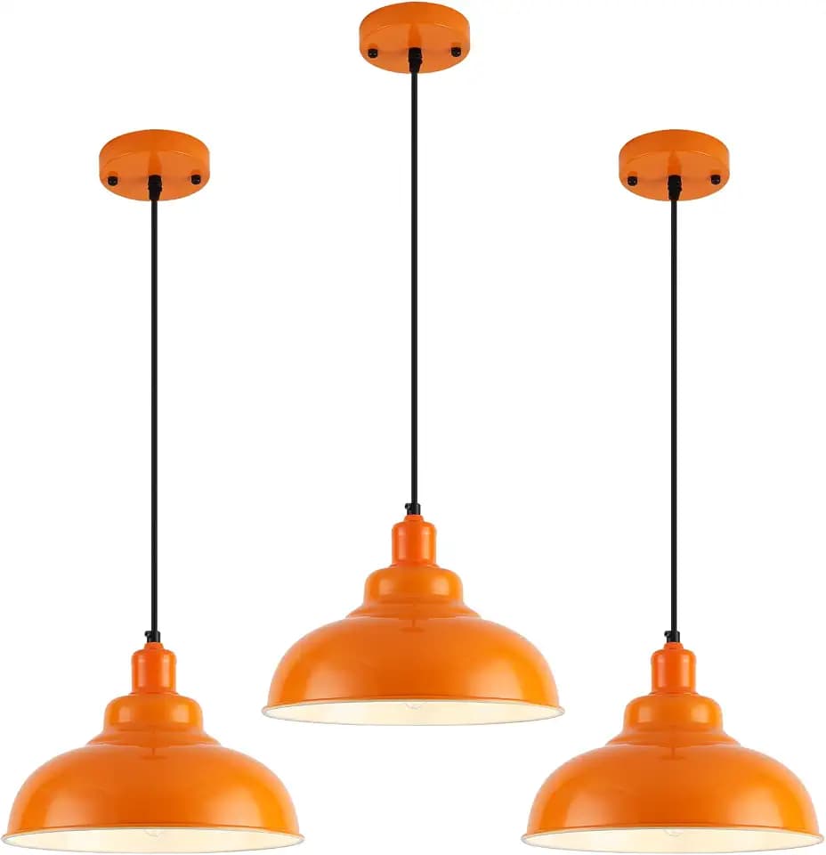 Orange Pendant Light 3 Pack, Farmhouse Pendant Lights Kitchen Island, 11.4’’ Industrial Metal Pendant Light Fixtures, Pendant Lighting for Dining Room Hallway Bar, Adjustable Height