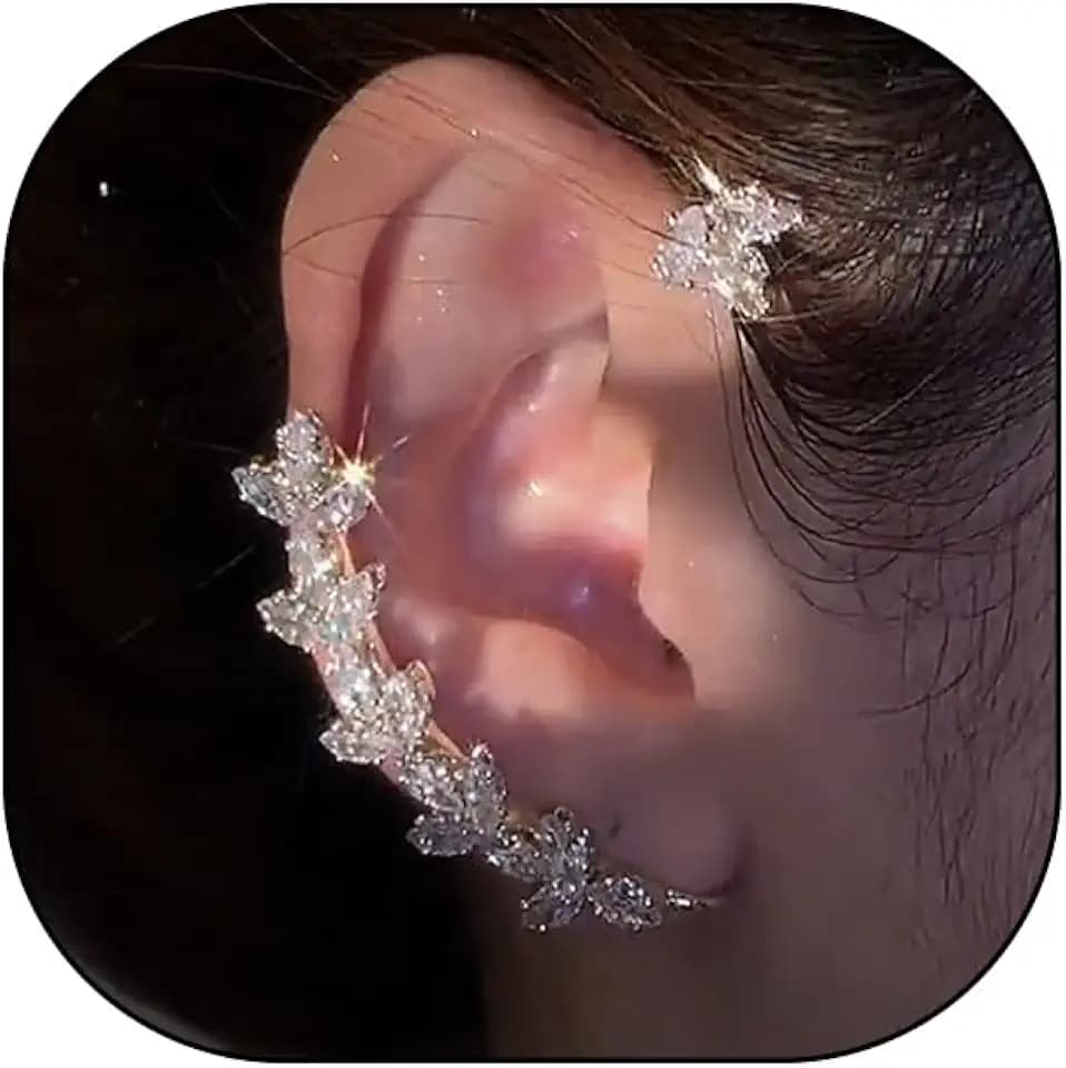 Sparkling Crystal Leaf Ear Cuff Earrings for Women Fairy Ear Wrap Earrings